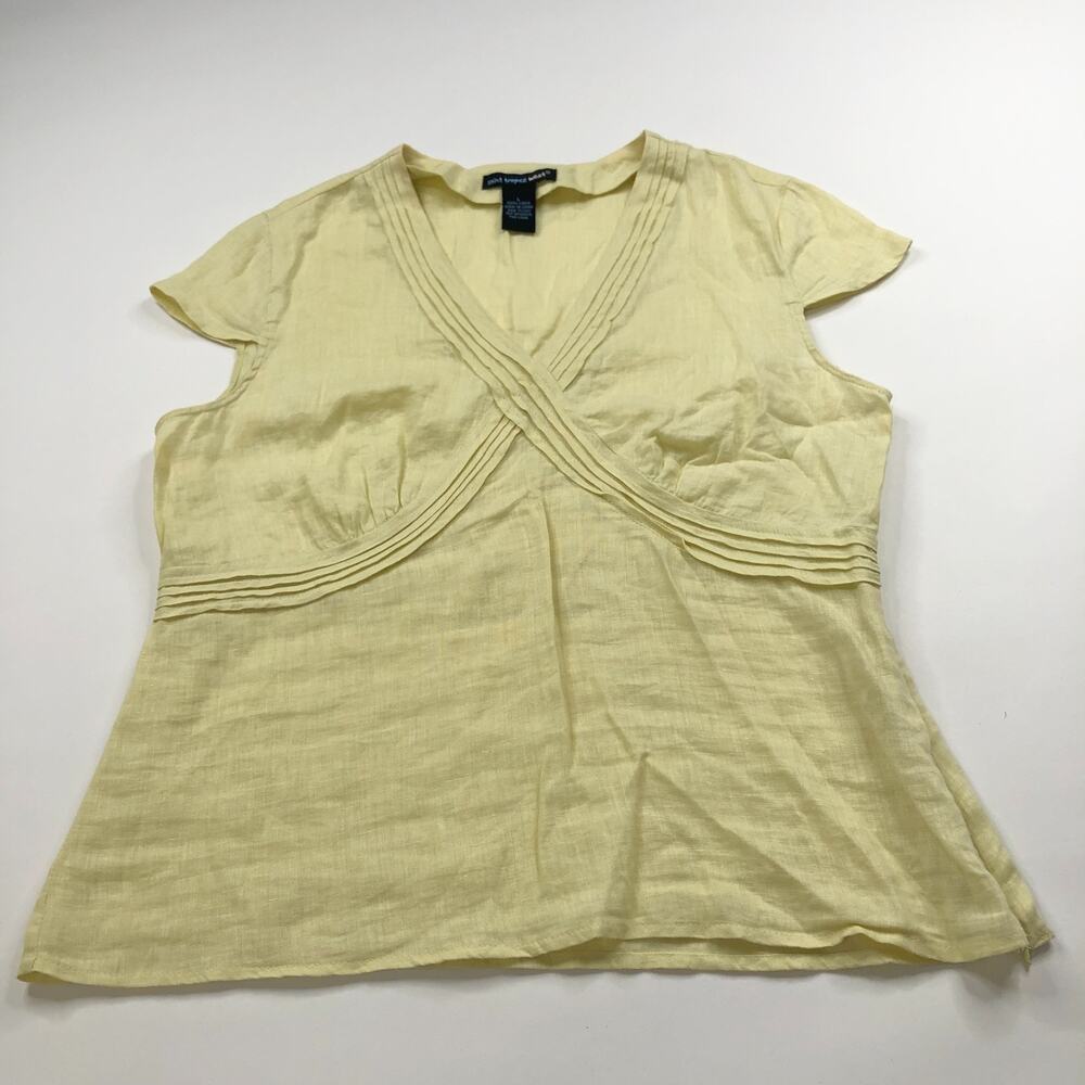 Saint Tropez West LG 100% Linen Y2K Zip Pullover Top Shirt Blouse Yellow